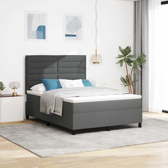Box Spring Seng med Madrass & LED Mørkegrå 140x200 cm Stoff Box Spring Seng med Madrass & LED Mørkegrå 140x200 cm Stoff