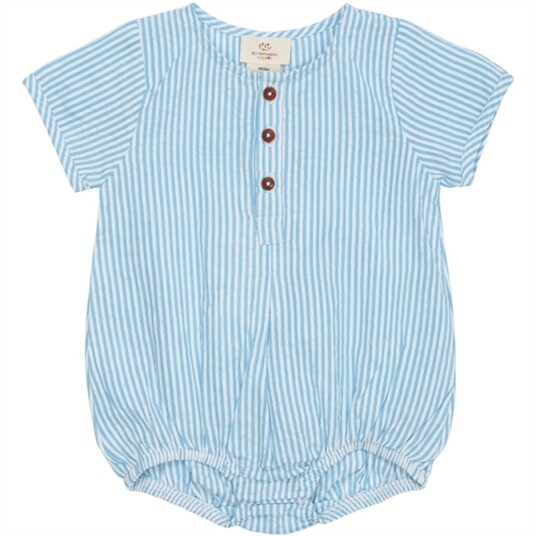 Copenhagen Colors Sky Blue W Cream Stripe Seersucker Romper m. ermer 50