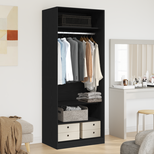 Svart Eik Garderobe 80 x 50 x 200 cm Solid Tre