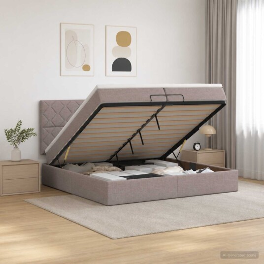 vidaXL Ottoman seng med madrass Gråbrun 200 x 200 cm Stoff