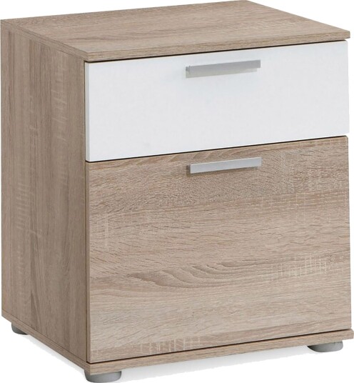 Polyxo Nattbord 38 cm med Oppbevaring 2 Skuffer - Hvit/Eikfarge/Lysegrå
