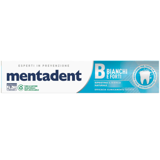 Whitening Tannkrem Mentadent B White & Strong Teeth 75 ml.