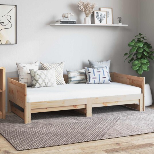  Uttrekkbar Dagbed Naturlig 180 x 200 cm Massiv furu