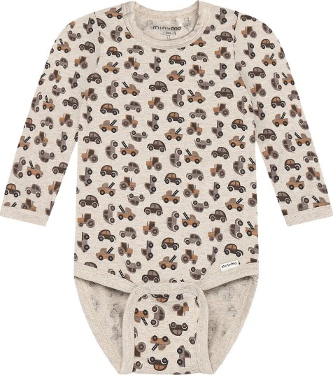 Minymo Langermet Babybody i Beige Melange med Mønster 80