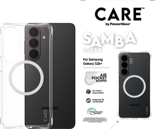Care by PanzerGlass Samba Gjennomsiktig Magsafe-kompatibelt Mobildeksel for Samsung Galaxy S26+