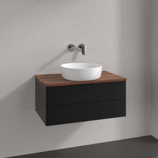 Villeroy & Boch  Antao Servantskap med 2 skuffer 80x50x36 cm u/lys Sort Matt/Valnøtt