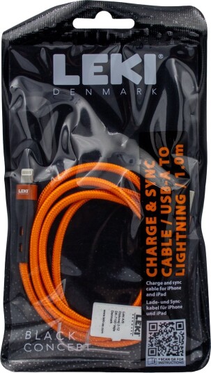 LEKI DENMARK BRAIDED ORANGE CABLE USB-A TO LIGHTNING 1.0 M