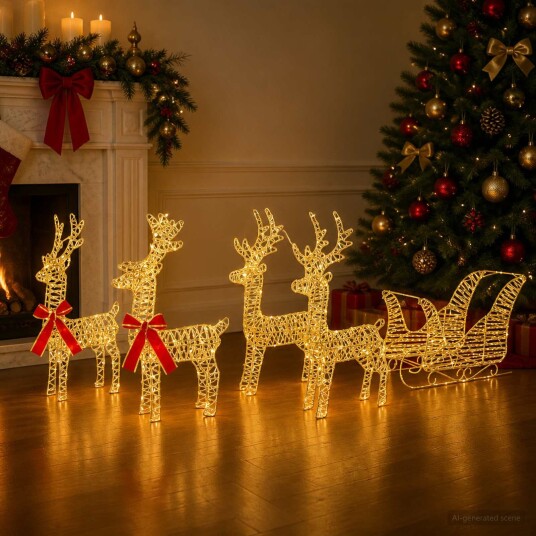 vidaXL Julereinsdyr med slede 5 stk. 240 LED-lys Varmhvit