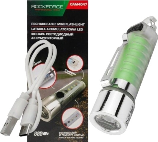 Rockforce Oppladbar Lommelykt Mini Led 6-I-1 Usb-C 100 Lm 500 Mah