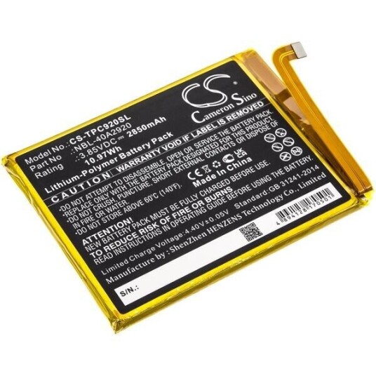Neffos TP706A batteri (2850 mAh 3.85 V, Sort)