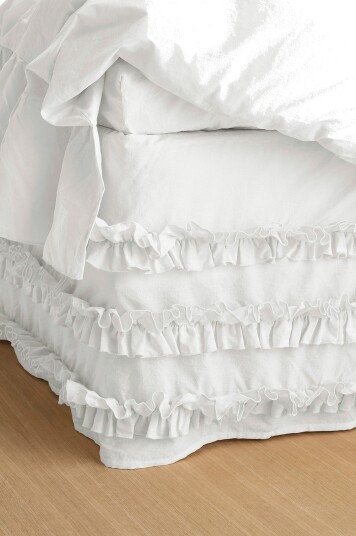 Ellos Home   Sengekappe Juliette Curve Frill i vasket bomull 52 cm   Hvit