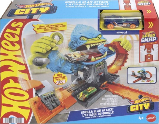 Hot Wheels City Gorilla Slam Attack Playset & Toy Car Multiple Ways To Play Speed Snap Track Orange One Size
