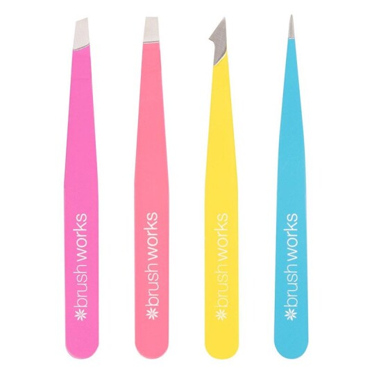 Brushworks Hd 4 Piece Combination Tweezer Set - Neon