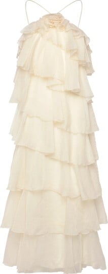 Gina Tricot Frill Maxi Dress   Cream   42
