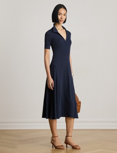 Lauren Ralph Lauren Rib Knit Elbow Sleeve Polo Dress Navy XS Lauren Ralph Lauren Rib Knit Elbow Sleeve Polo Dress Navy XS