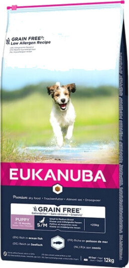Eukanuba 12 kg Valpefôr Uten Korn Små og Mellomstore Raser med Havfisk