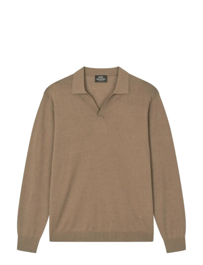 Mads Nørgaard Cotton Lino Theo Polo Ls Knit   Brown   XL