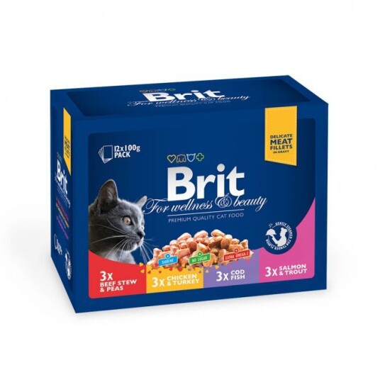 Brit Premium Våtfor til Katt Fisk & Kjøttbiter Multipack 12x100g