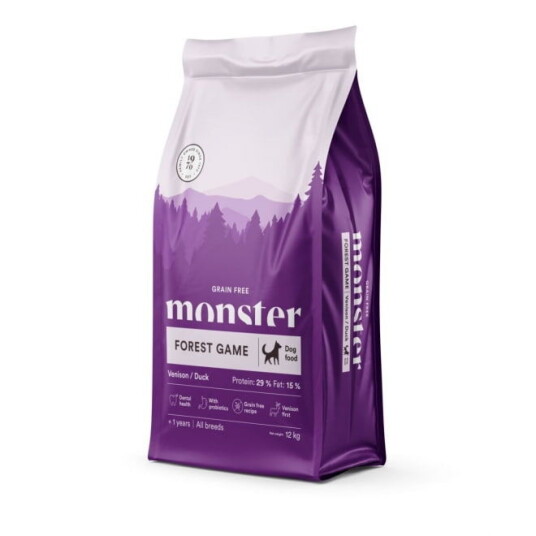 Monster Pet Food Kornfritt Hundefôr Hjort & And 12 kg for Alle Raser