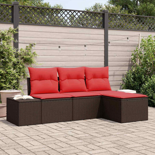 vidaXL Hagesofa Set 4 stk. Brun og rød polyrotting