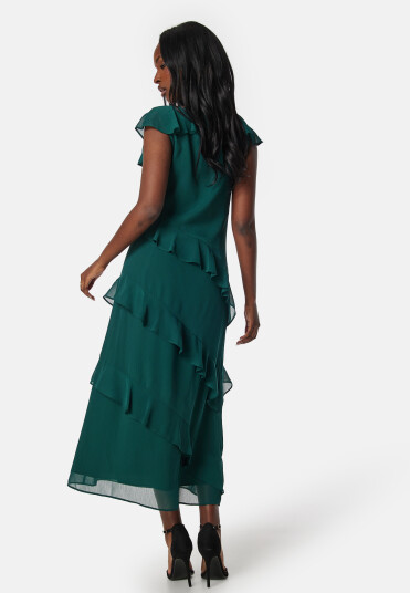 Bubbleroom Occasion Frill Chiffon Midi Dress Dark green S