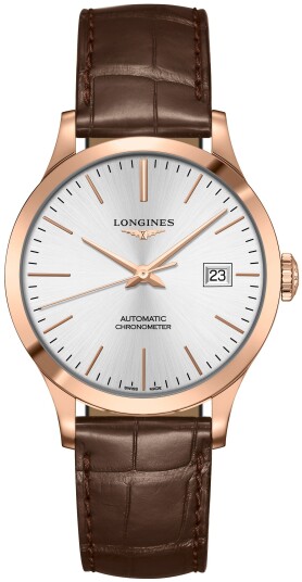 Longines Herreklokke L2.820.8.72.2 Record Sølvfarget/Lær Ø38.5 mm