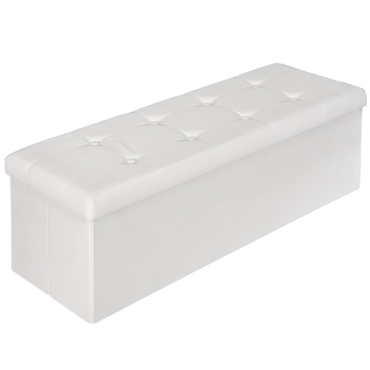 tectake Sammenleggbar puff m/oppbevaring rektangel Kunstlær 110x38x38cm - hvit