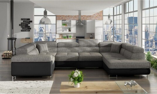 Seksjon Eltap Letto 340x202x90 cm Berlin 01 Soft 11 Grå Svart Høyre