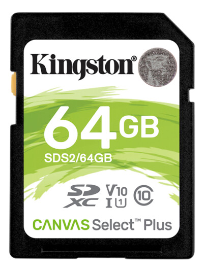 Kingston Canvas Select Plus Sdxc, 64gb, Class 10 Uhs-I, Black