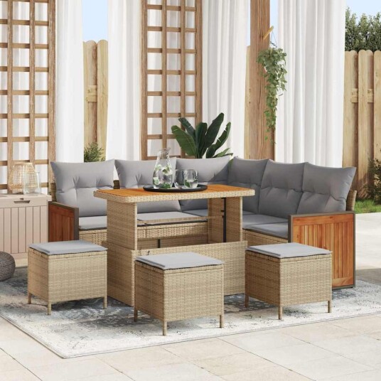 vidaXL Hagesofa Set 9 stk. 7-Antall seter Beige og lys grå polyrotting