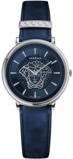 Versace Dameklokke VE8101619 V Circle Blå/Lær Ø38 mm Versace Dameklokke VE8101619 V Circle Blå/Lær Ø38 mm