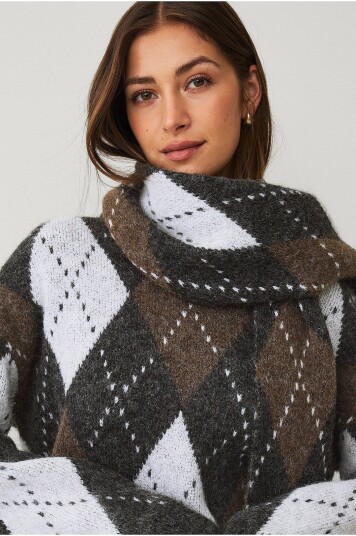 Ellos Collection Skjerf med argyle mønster Grå Ellos Collection Skjerf med argyle mønster Grå