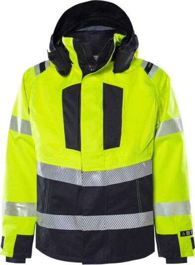 Fristads Flamestat Airtech 4525 ATHR Vindtett og Vanntett Skalljakke Varsel Gul/Marineblå Størrelse L
