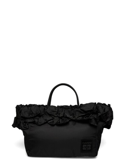 Ganni Ruffle Detail Tote Bag Black ONE SIZE Ganni Ruffle Detail Tote Bag Black ONE SIZE