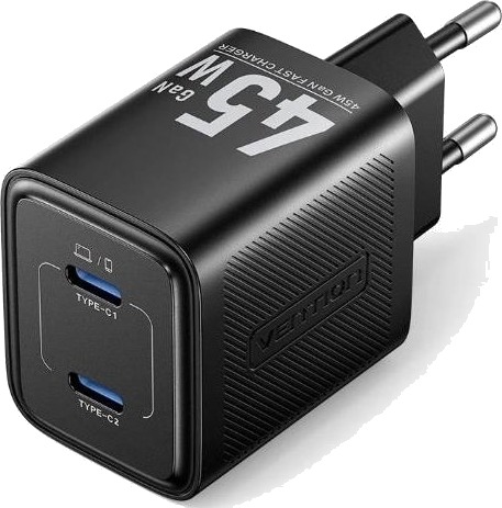 Vention 45W Pd-Lader Med Gan-Teknologi, 2x USB-C Svart Vention 45W Pd-Lader Med Gan-Teknologi, 2x USB-C Svart