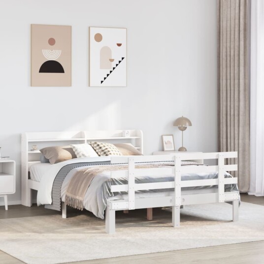 Sengeramme med hodegavl hvit 135x190 cm heltre furu 3306844 Sengeramme med hodegavl hvit 135x190 cm heltre furu 3306844