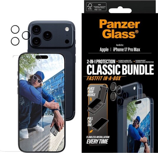 Panzerglass 2-i-1 Skjermbeskytter og Kameralinsebeskytter for iPhone 17 Pro Max - Gjennomsiktig
