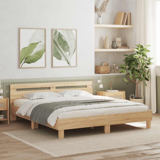 vidaXL Sengeramme med hodegavl sonoma eik 180x200 cm konstruert tre 8721012246188