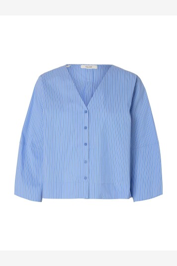 Selected Women   Skjorte slfBea 3/4 V Neck Shirt   Blå