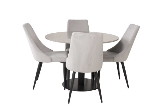 Venture Design Razzia & Leone spisegruppe Grå/grå 4 st stoler & bord 106 cm