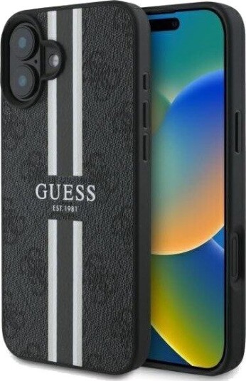 GUESS 4G Printed Stripes MagSafe deksel til iPhone 16 - Svart