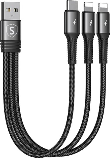 SiGN 3-in-1 Kabel Lightning, USB-C, 0.15m, 3.5A, 20W - Svart
