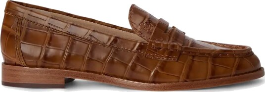 Lauren Ralph Lauren Wynnie Crocodile Embossed Leather Loafer Brown 38