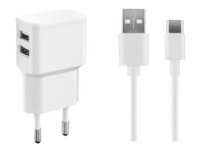 MicroConnect - Strømadapter - 2.4 A - 2 utgangskontakter (USB) - på kabel: USB-C - hvit
