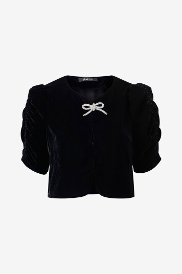 Gina Tricot Bluse Velour Top Svart