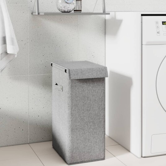 vidaXL Sammenleggbar vaskekurv grå 26x34,5x59,5 cm imitert linstoff vidaXL Sammenleggbar vaskekurv grå 26x34,5x59,5 cm imitert linstoff