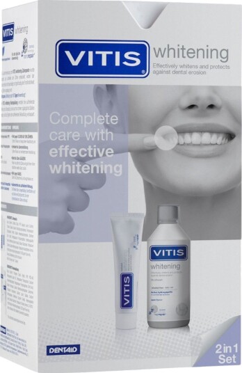 VITIS Hydroxyapatit Whitening 2-i-1 Sett Tannkrem 100 ml + Munnskyll 500 ml