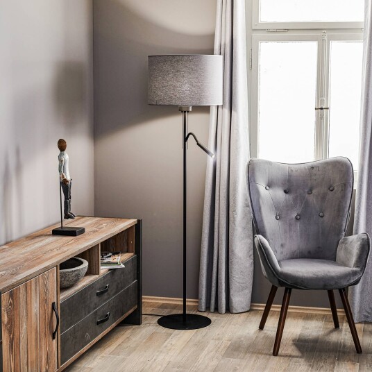 Euluna Gulvlampe Hotel Plus - grå skjerm og leselampe
