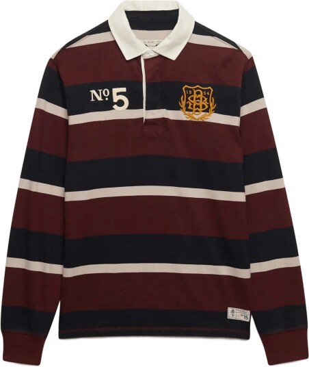 Superdry Double Emblem Stripe Rugby PORT/NAVY STRIPE XL Superdry Double Emblem Stripe Rugby PORT/NAVY STRIPE XL
