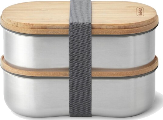Black+Blum  Stainless Steel Dbl. Bento Box, Steel-Almond/Grey, L